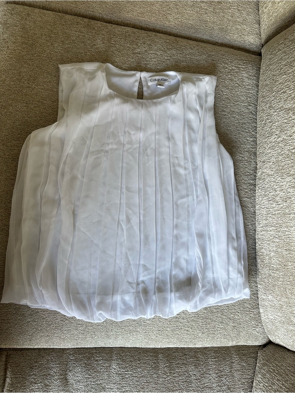 Calvin Klein Sheer White Pleated Sleeveless Top